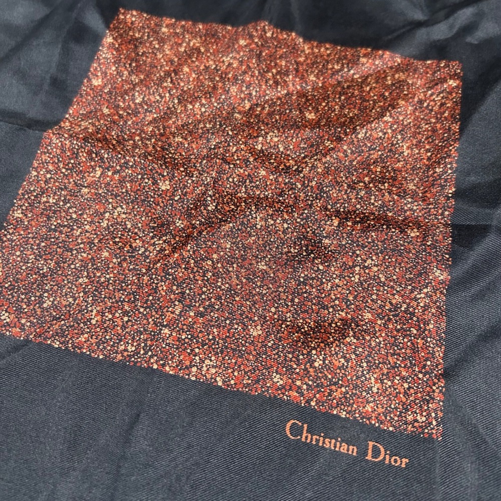 Christian Dior Silk Scarf Black Glitter Square Logo Accent - Picture 2 of 6